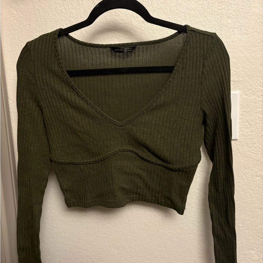 SHEIN Dark Green Ribbed Crop Top